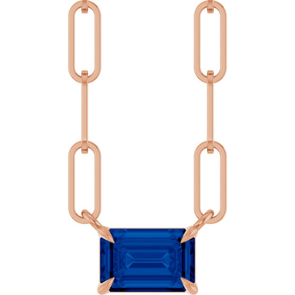 Emerald Lab-Grown Emerald Solitaire Claw Prong Necklace
