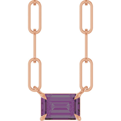 Emerald Lab-Grown Alexandrite Solitaire Claw Prong Necklace
