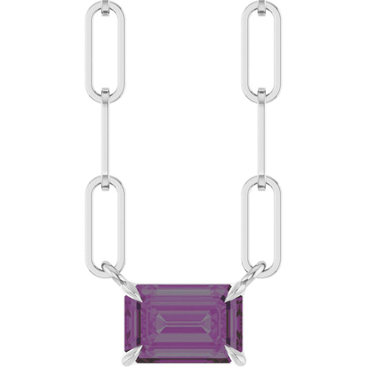 Emerald Lab-Grown Alexandrite Solitaire Claw Prong Necklace - Lab Grown Diamond
