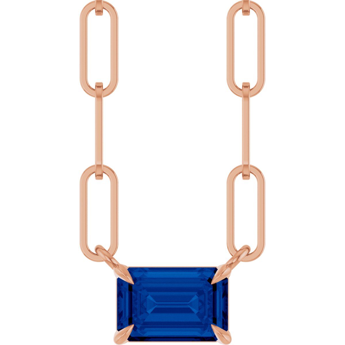 Emerald Lab-Grown Blue Sapphire Solitaire Claw Prong Necklace