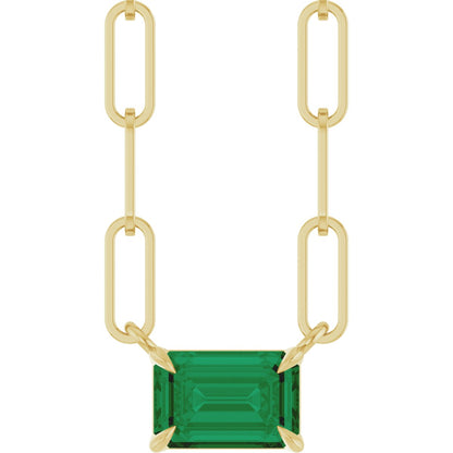 Emerald Lab-Grown Ruby Solitaire Claw Prong Necklace