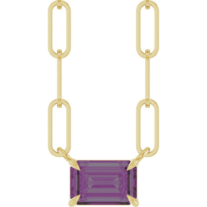 Emerald Lab-Grown Alexandrite Solitaire Claw Prong Necklace