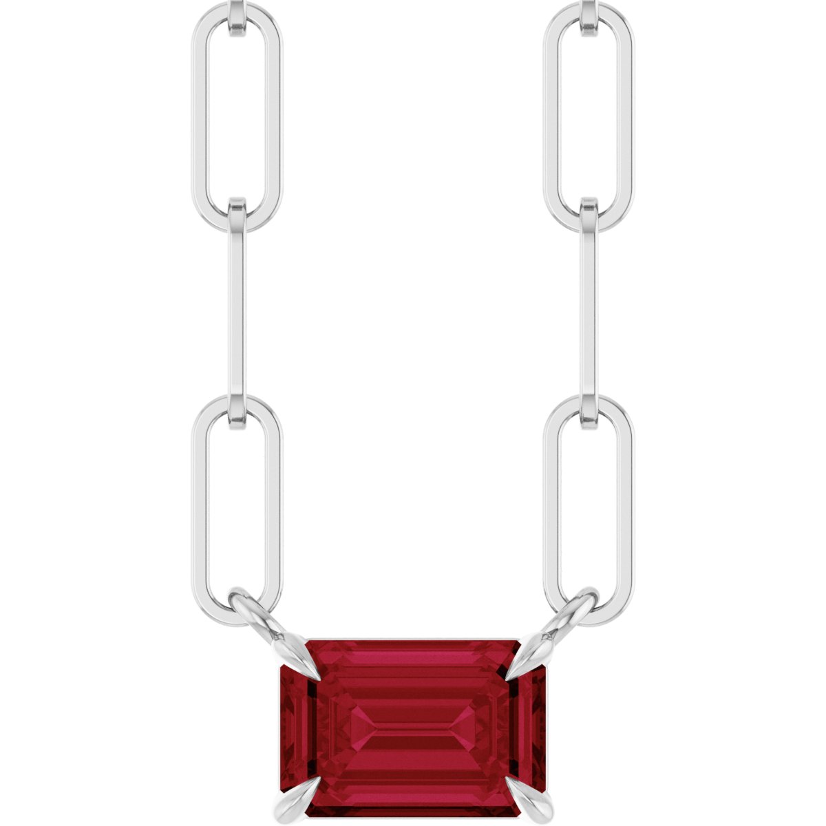 Lab Grown Ruby Solitaire Claw Prong Necklace - Lab Grown Diamond