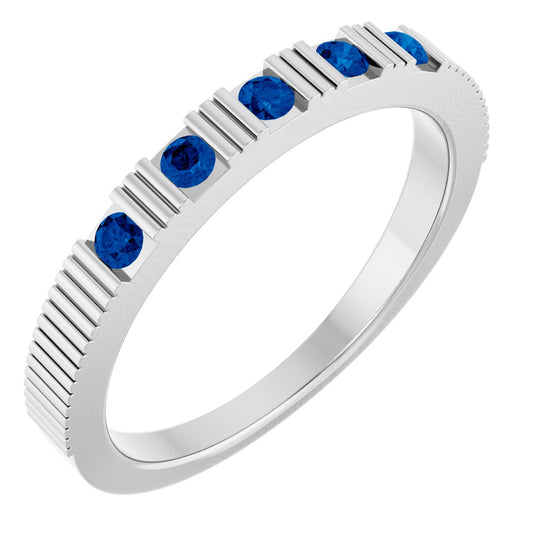 Lab-Grown Blue Sapphire Stackable Birthstone Ring - White Gold
