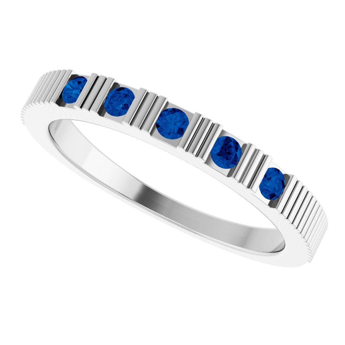 Lab-Grown Blue Sapphire Stackable Ring - White Gold