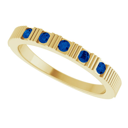 Lab-Grown Blue Sapphire Stackable Ring - Yellow Gold