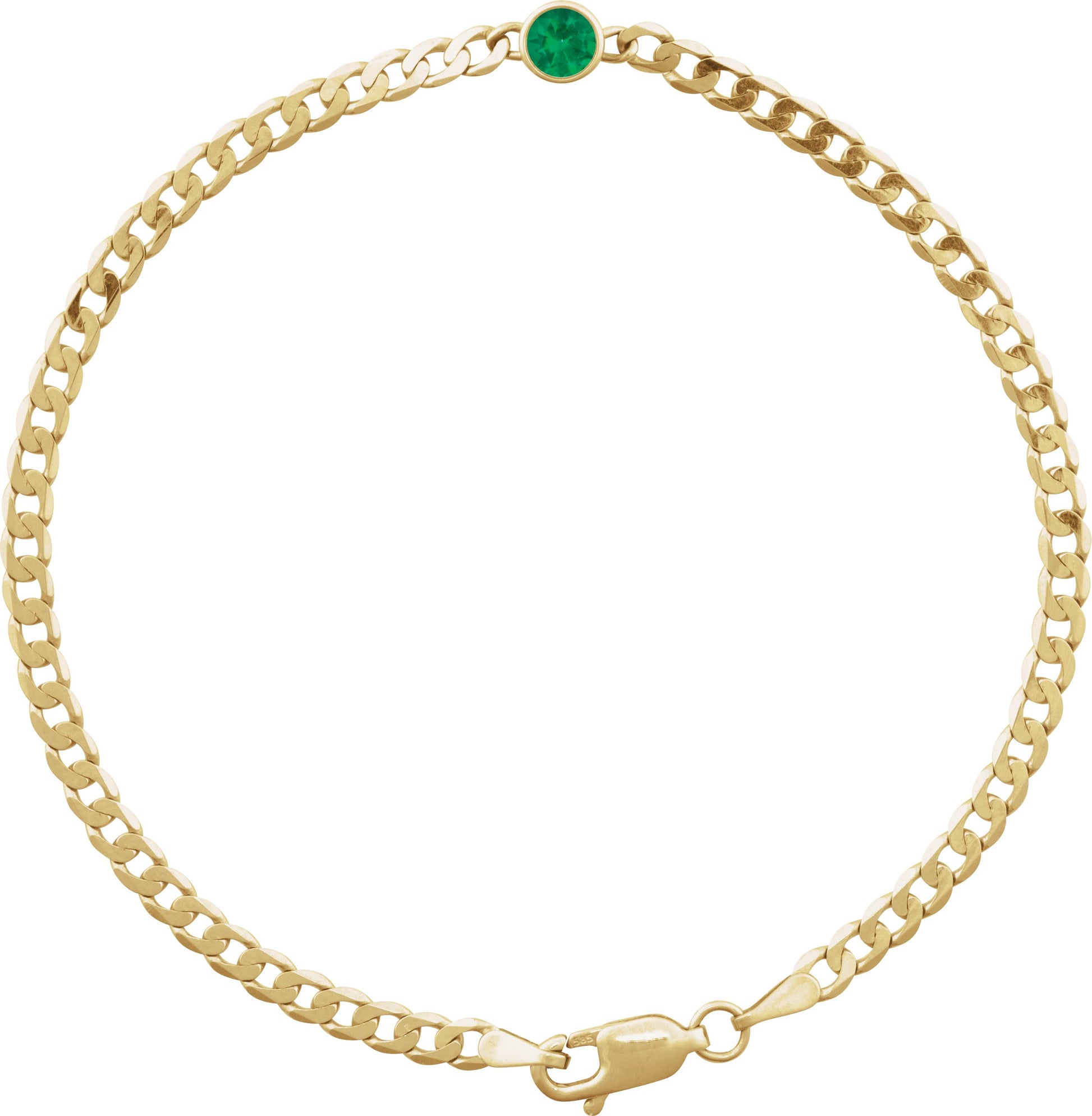 Lab-Grown Emerald Curb Chain Link Bracelet - Rose Gold - Lab Grown Diamond