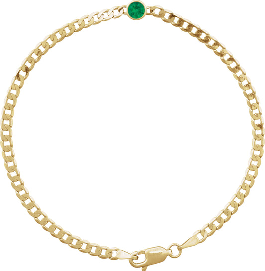 Lab-Grown Emerald Curb Chain Link Bracelet - Rose Gold - Lab Grown Diamond