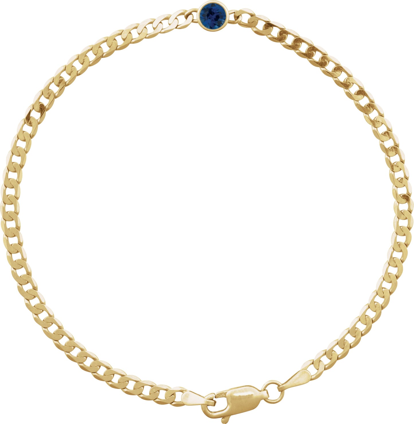 Lab-Grown Blue Sapphire Curb Chain Link Bracelet - Rose Gold - Lab Grown Diamond