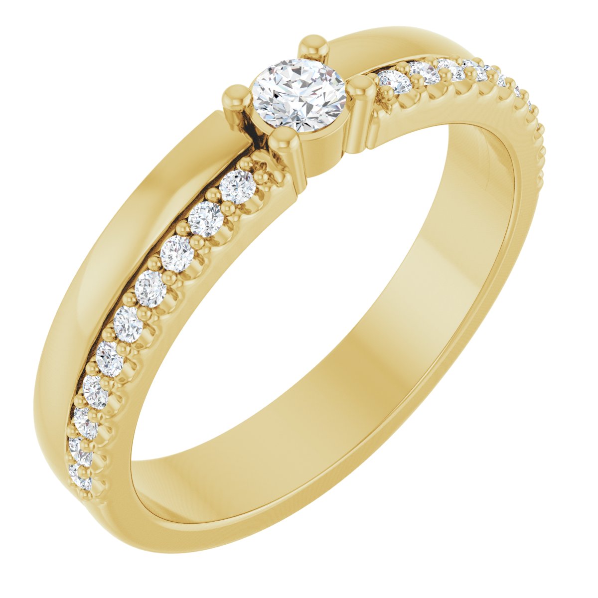 3 mm Round 1-Stone Accented Family Ring Mounting - Yellow Gold