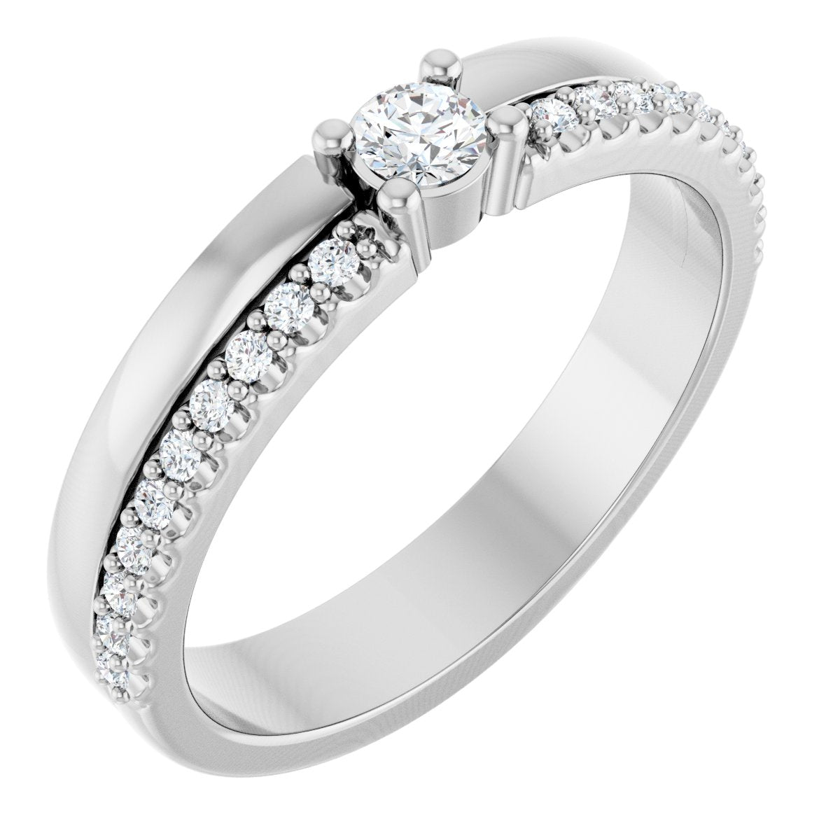 3 mm Round 1-Stone Accented Family Ring Mounting - White Gold