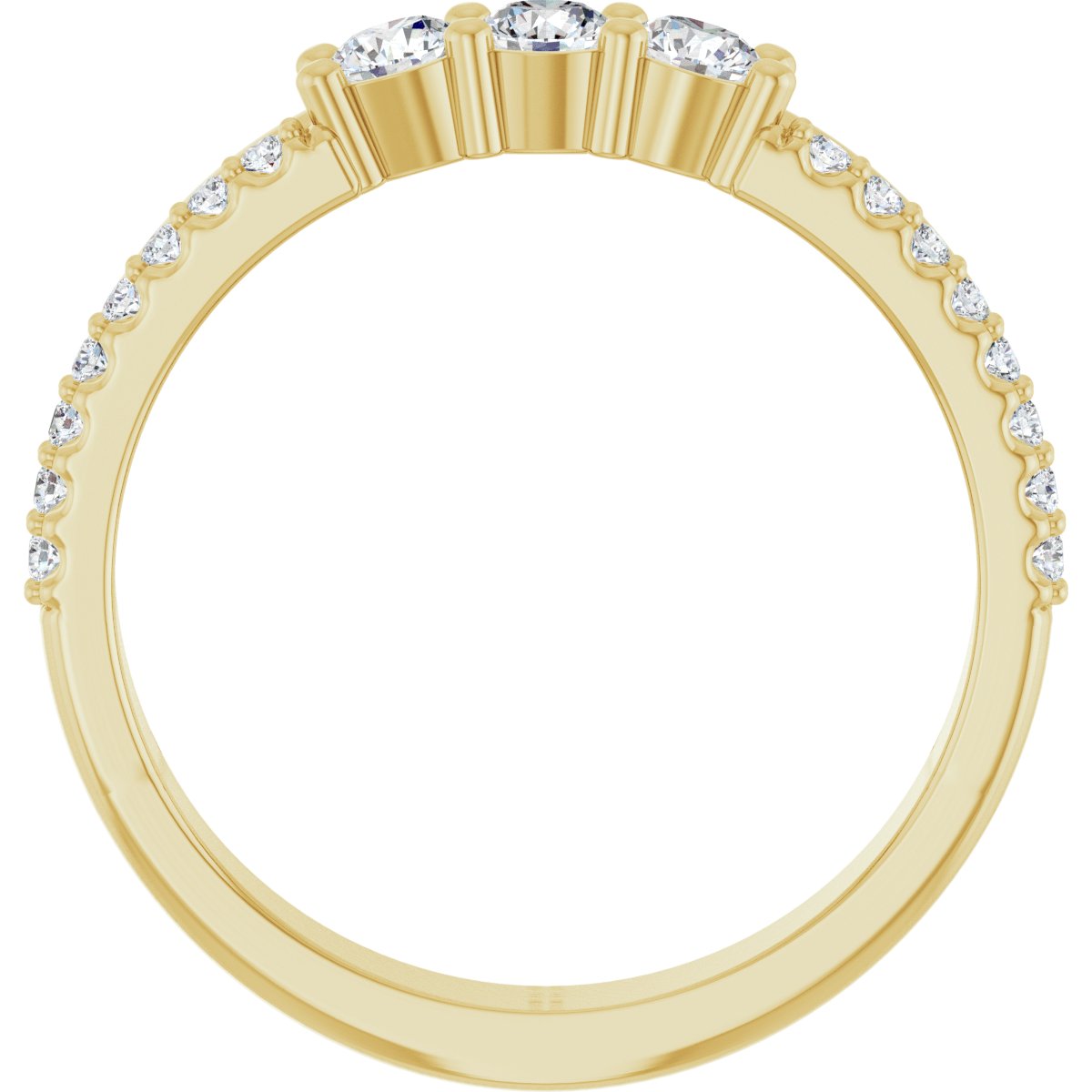 3 mm Round 3-Stone Accented Family Ring Mounting - Yellow Gold
