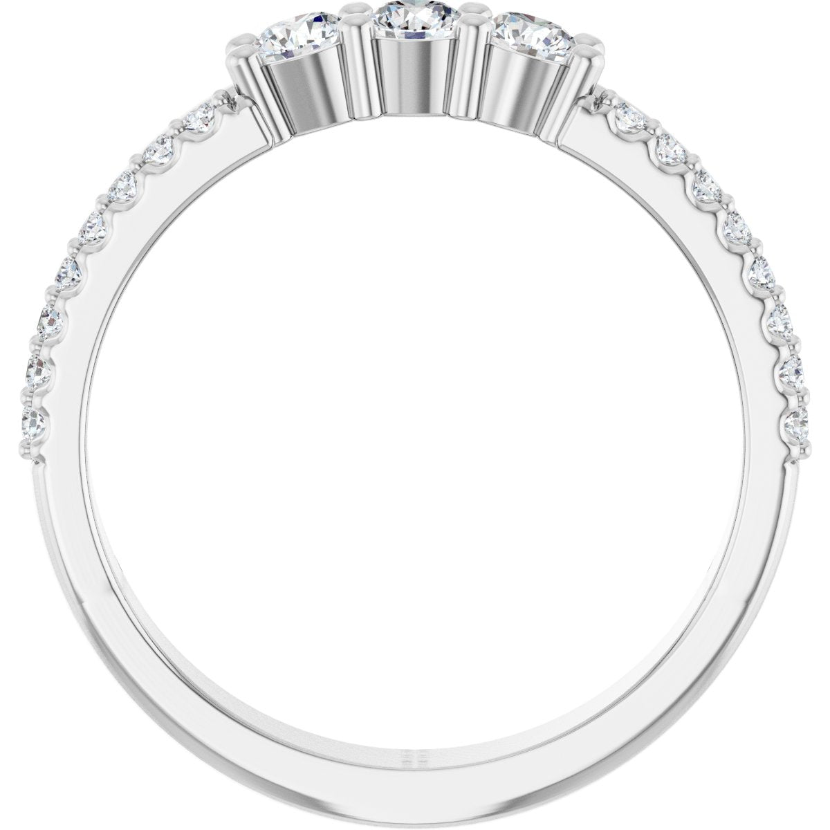 3 mm Round 3-Stone Accented Family Ring Mounting - White Gold