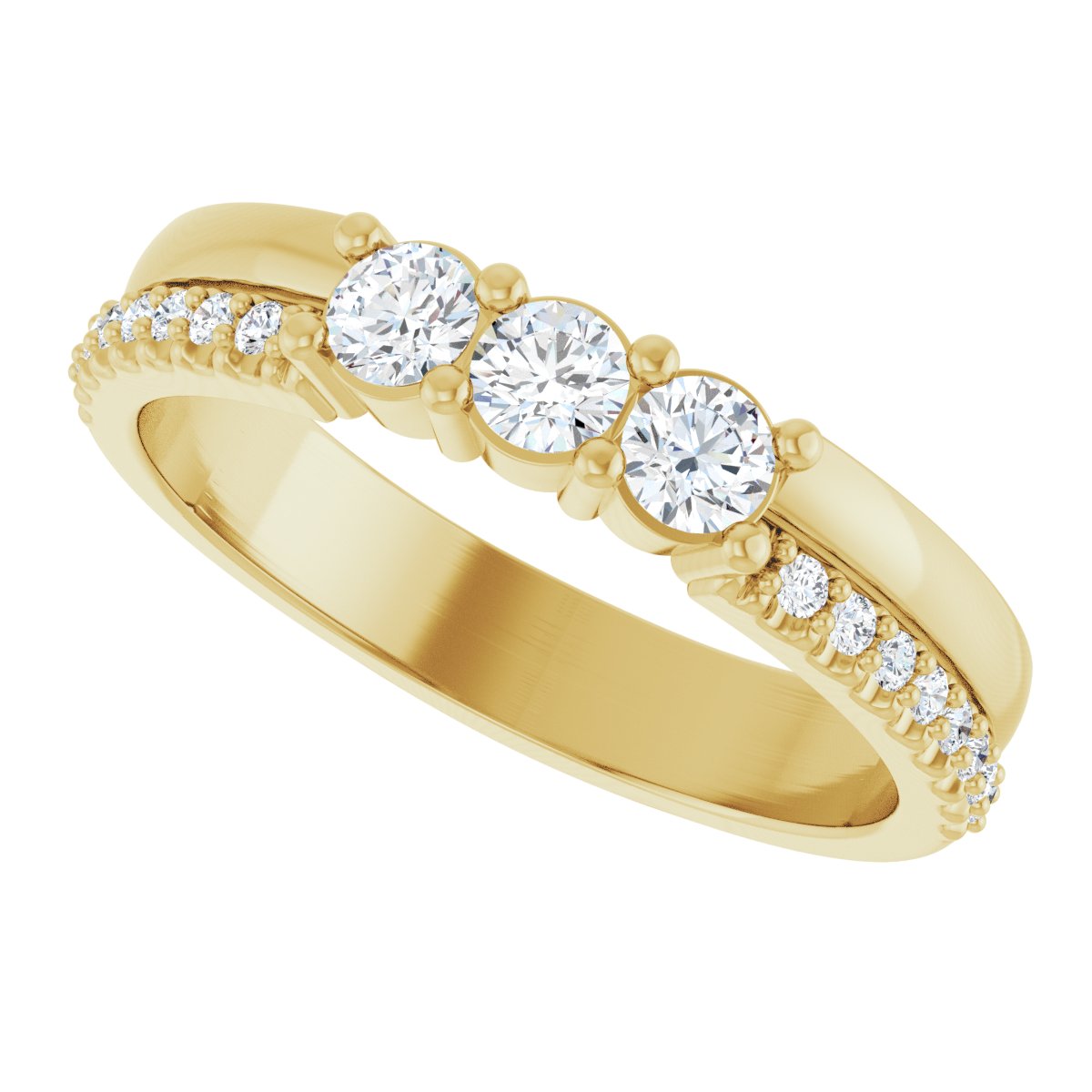 3 mm Round 3-Stone Accented Family Ring Mounting - Yellow Gold