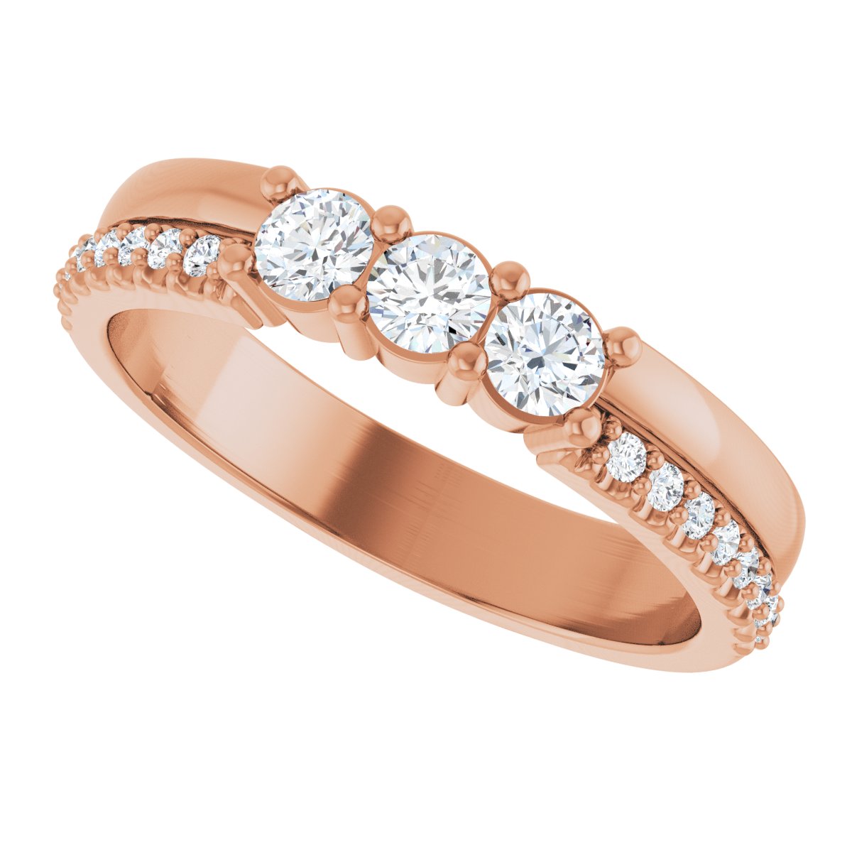 3 mm Round 3-Stone Accented Family Ring Mounting - Rose Gold