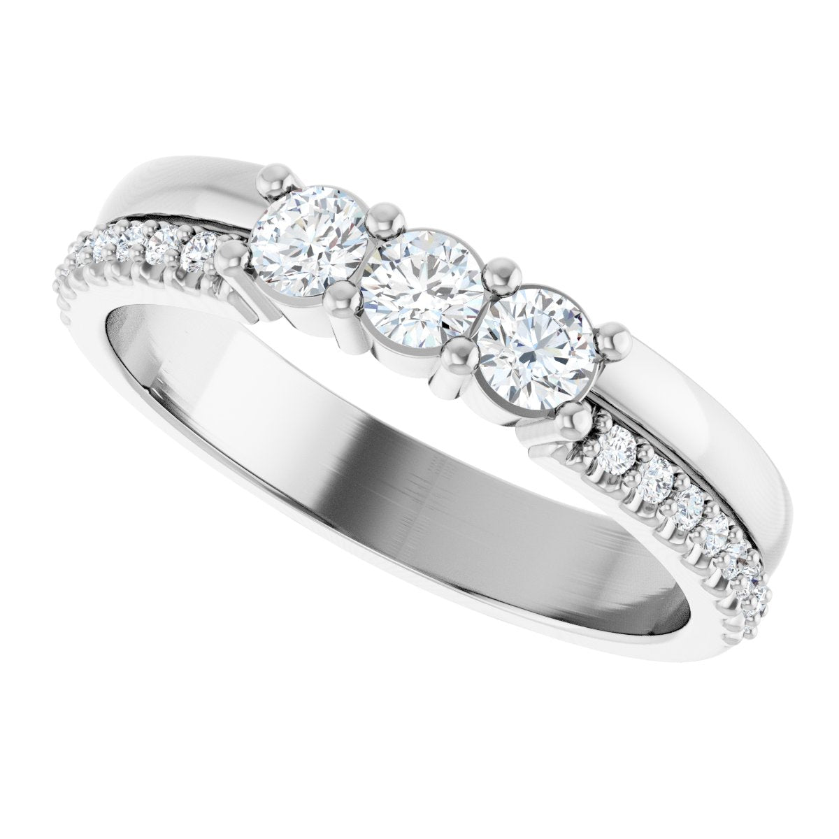 3 mm Round 3-Stone Accented Family Ring Mounting - White Gold