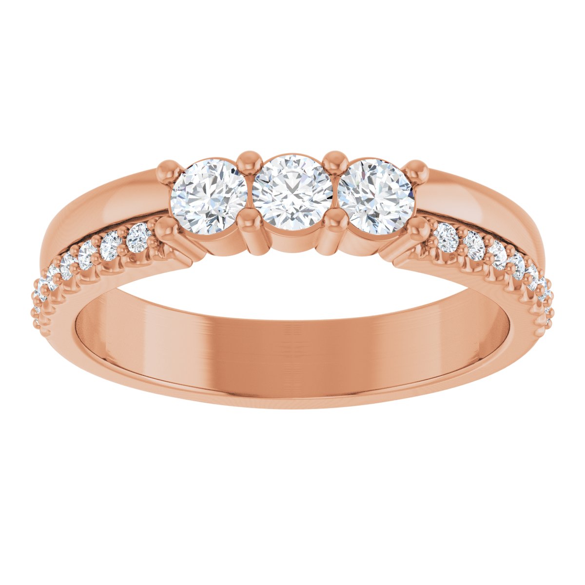 3 mm Round 3-Stone Accented Family Ring Mounting - Rose Gold