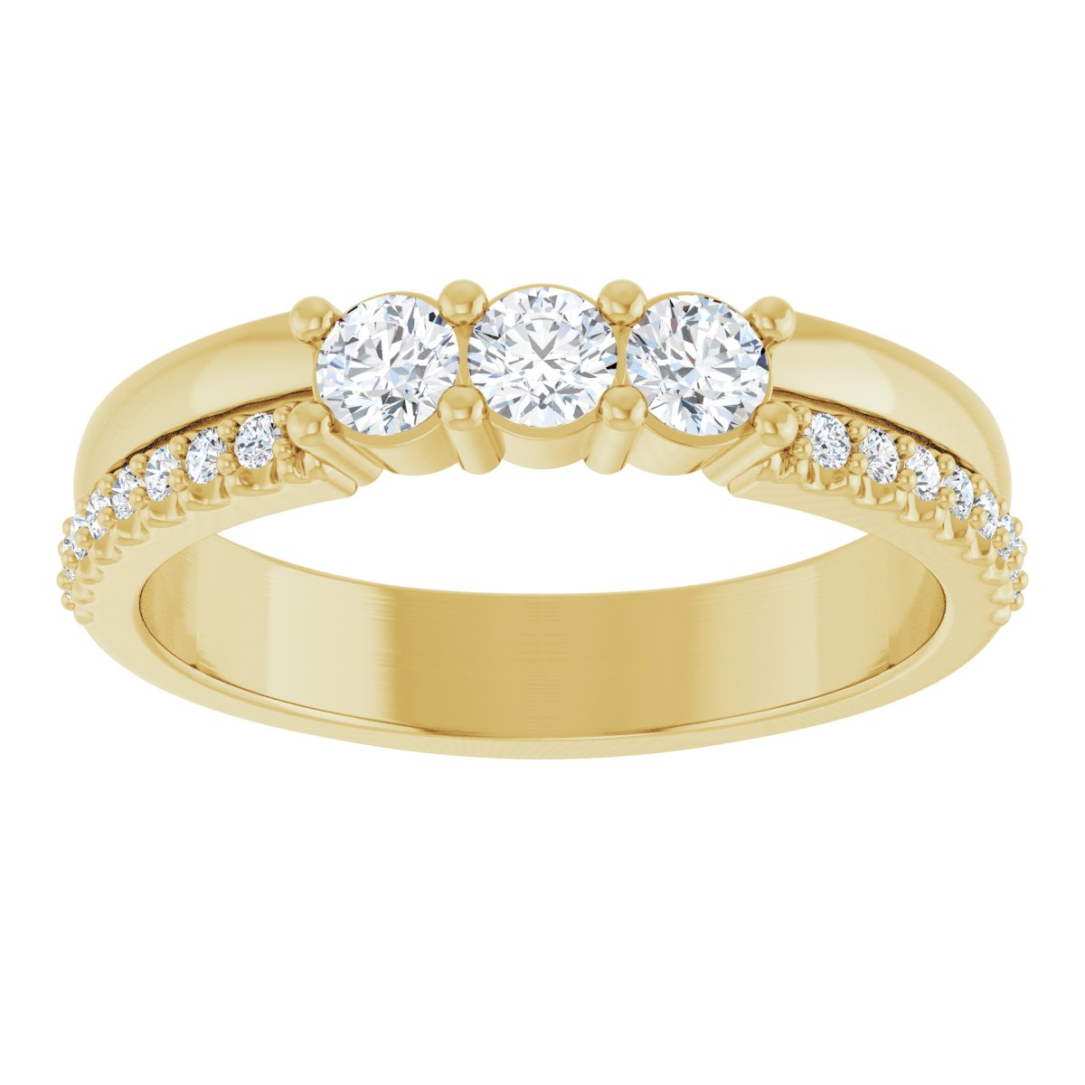 3 mm Round 3-Stone Accented Family Ring Mounting - Yellow Gold