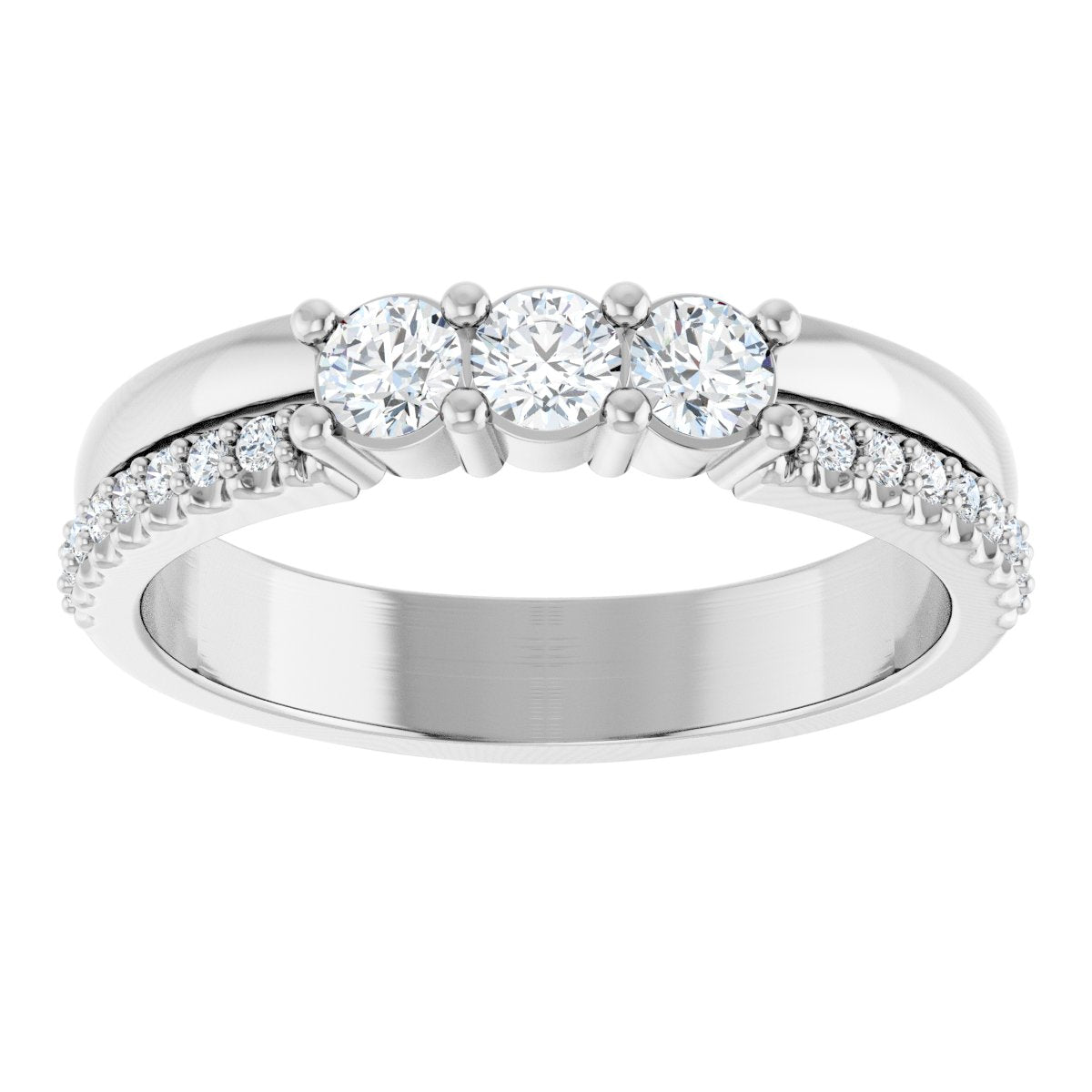 3 mm Round 3-Stone Accented Family Ring Mounting - White Gold
