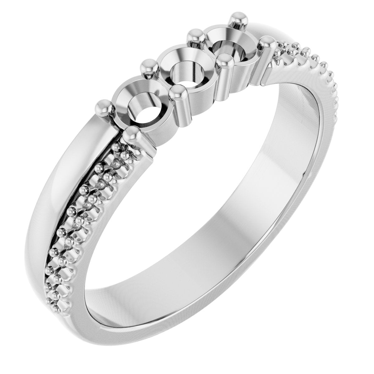 3 mm Round 3-Stone Accented Family Ring Mounting - White Gold