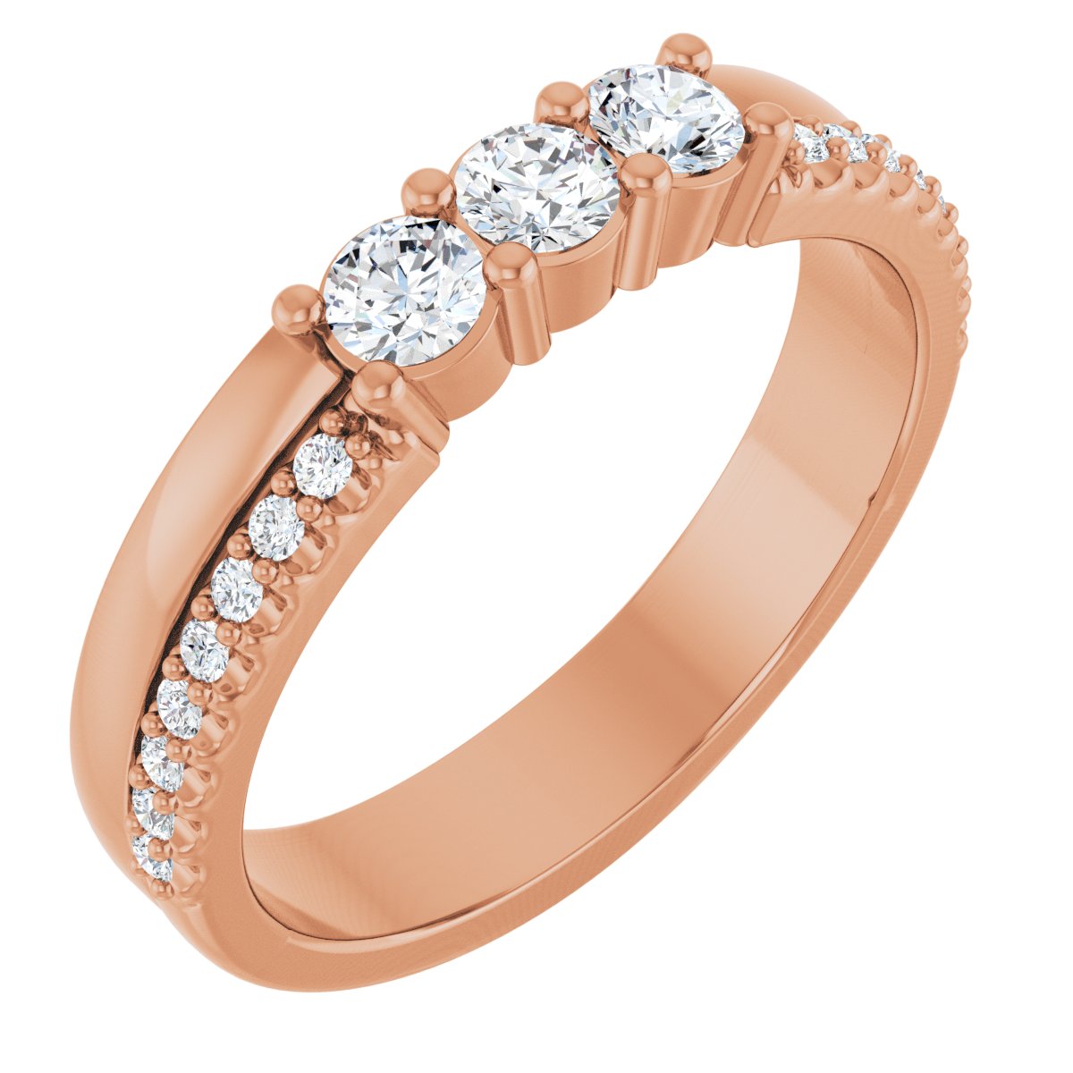 3 mm Round 3-Stone Accented Family Ring Mounting - Rose Gold
