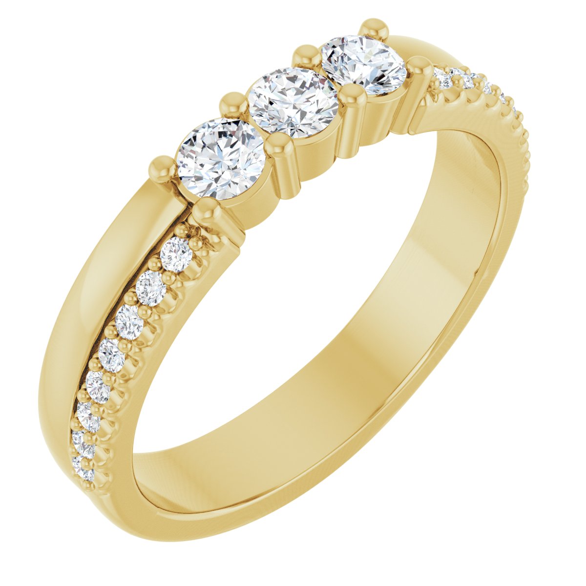 3 mm Round 3-Stone Accented Family Ring Mounting - Yellow Gold