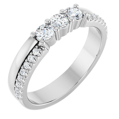 3 mm Round 3-Stone Accented Family Ring Mounting - White Gold