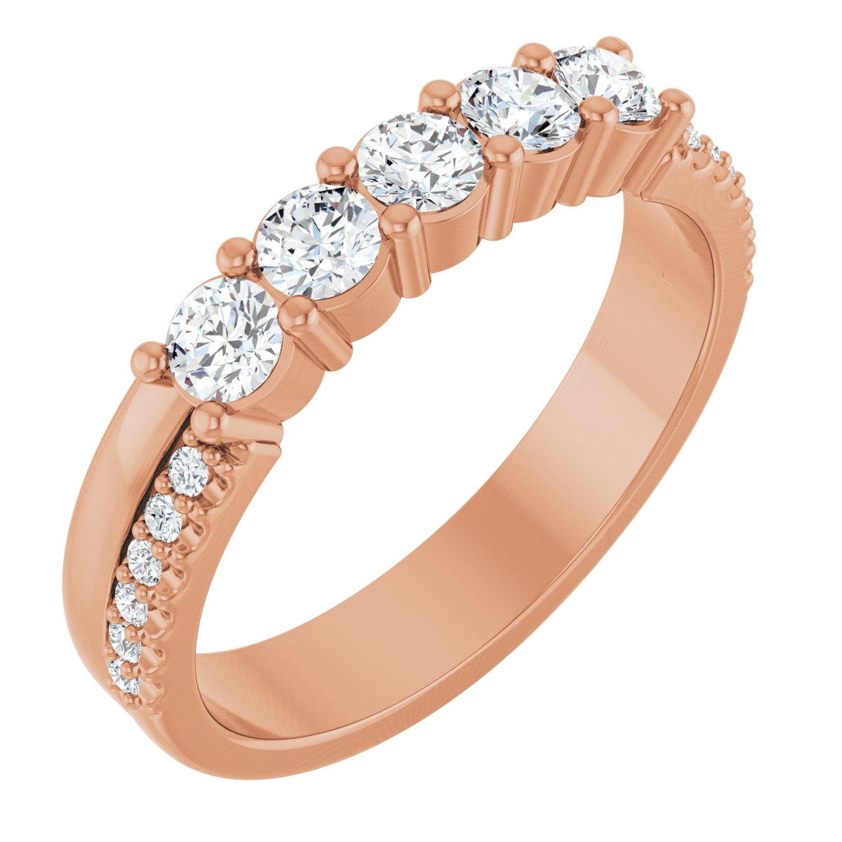 3 mm Round 5-Stone Accented Family Ring Mounting - Rose Gold