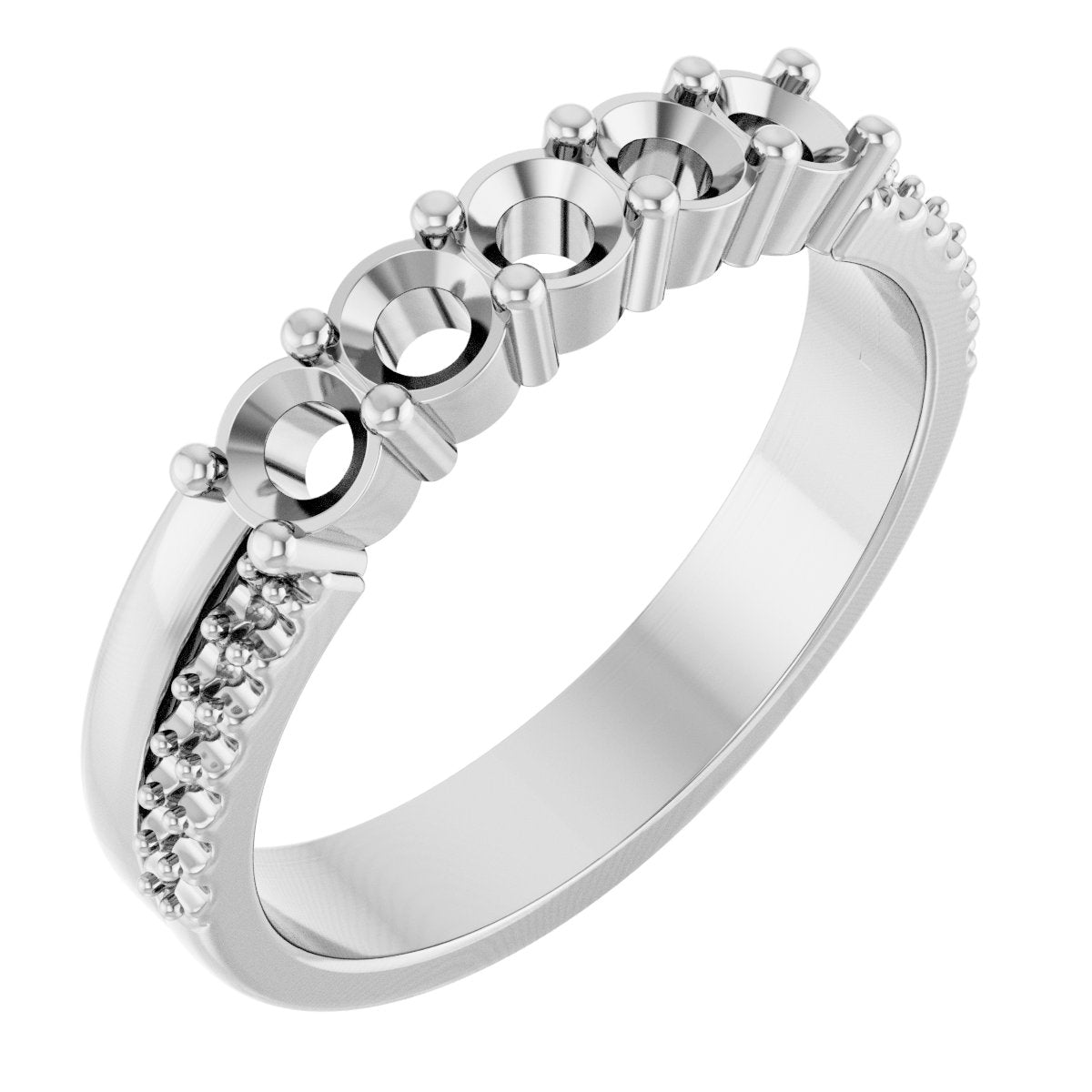 3 mm Round 5-Stone Accented Family Ring Mounting - White Gold