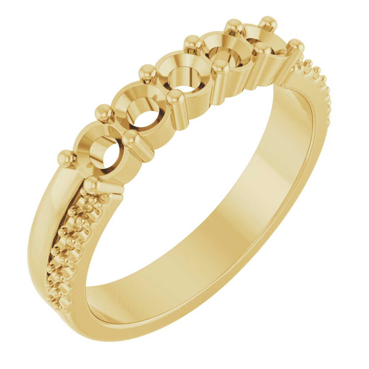3 mm Round 5-Stone Accented Family Ring Mounting - Yellow Gold