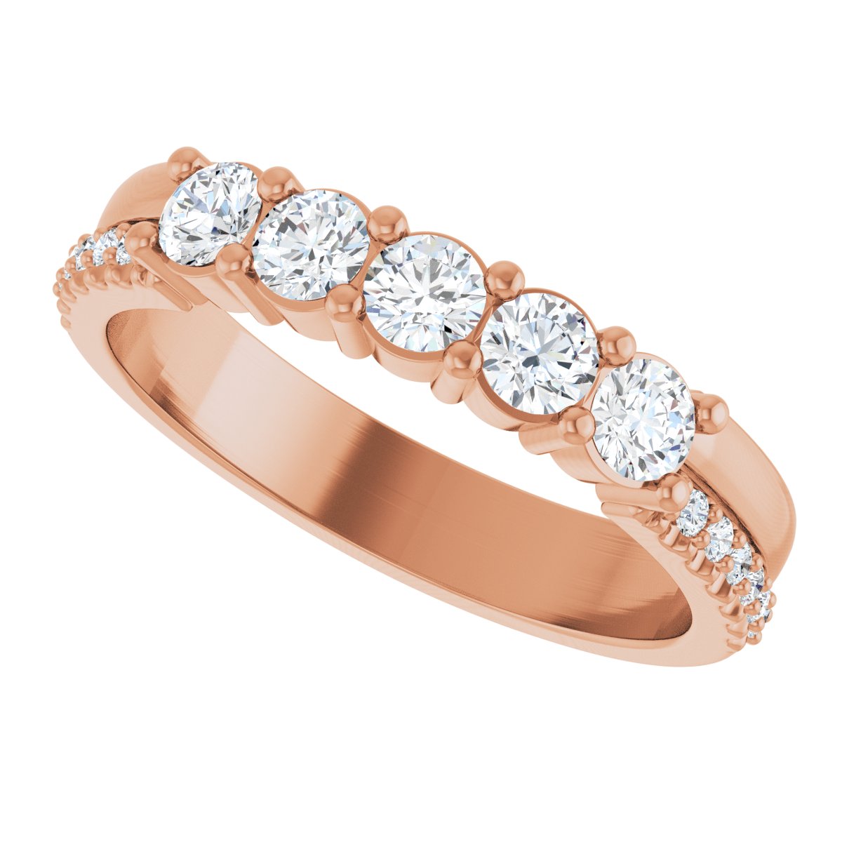 3 mm Round 5-Stone Accented Family Ring Mounting - Rose Gold