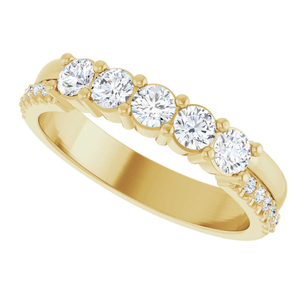3 mm Round 5-Stone Accented Family Ring Mounting - Yellow Gold