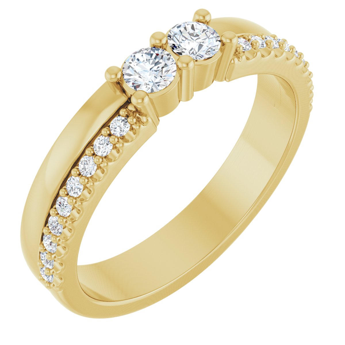3 mm Round 2-Stone Accented Family Ring Mounting - Yellow Gold