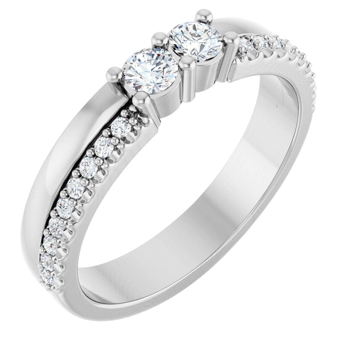 3 mm Round 2-Stone Accented Family Ring Mounting - White Gold