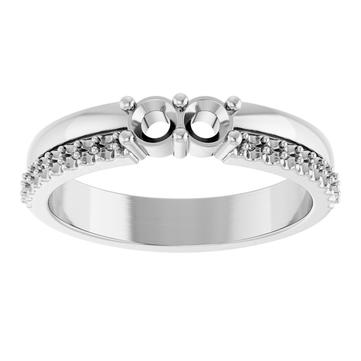 3 mm Round 2-Stone Accented Family Ring Mounting - White Gold
