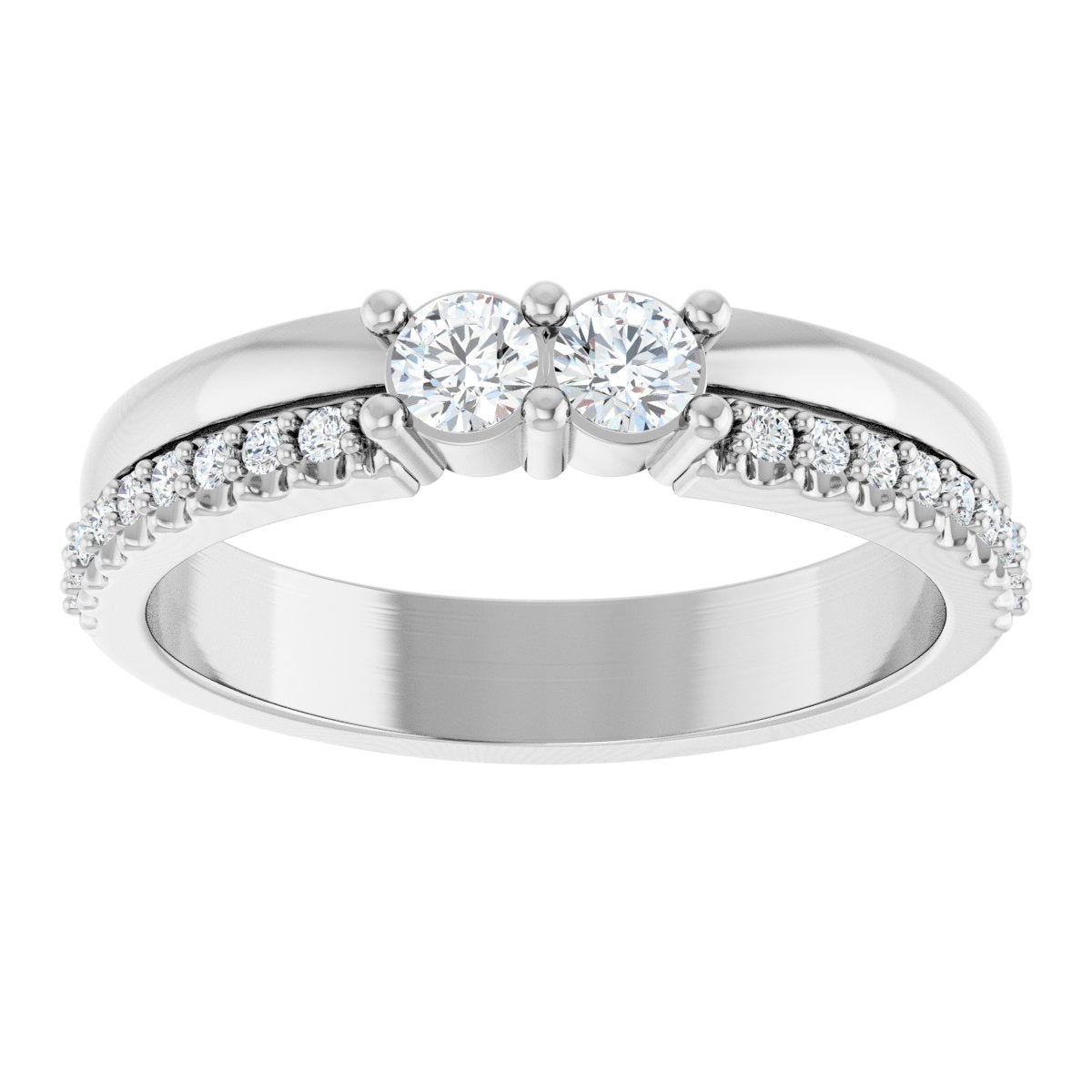3 mm Round 2-Stone Accented Family Ring Mounting - White Gold