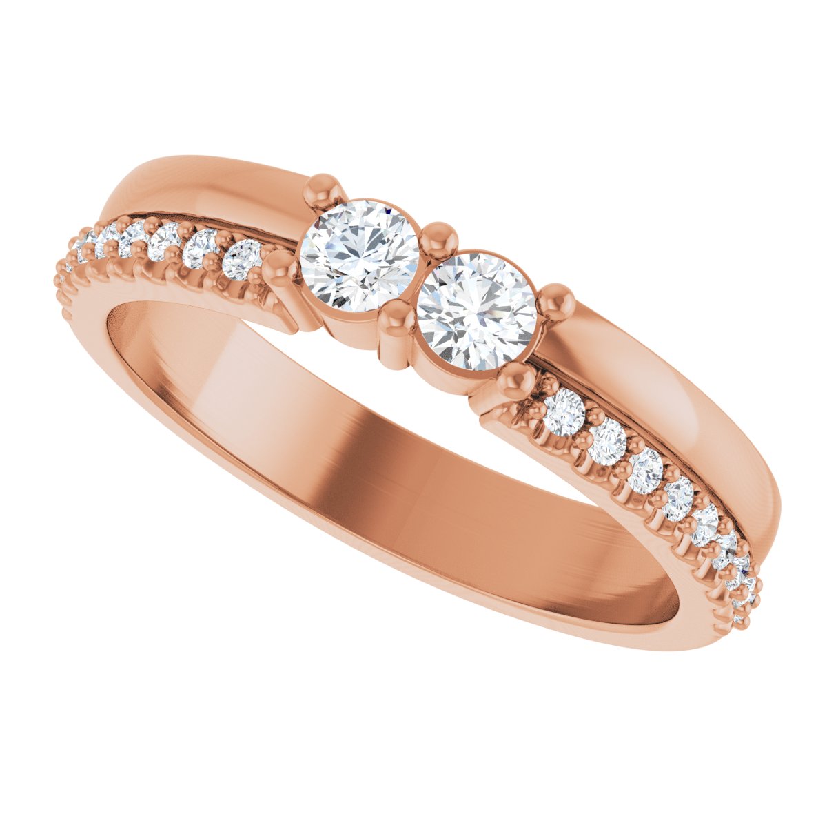 3 mm Round 2-Stone Accented Family Ring Mounting - Rose Gold