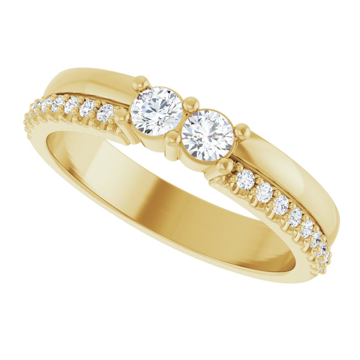 3 mm Round 2-Stone Accented Family Ring Mounting - Yellow Gold