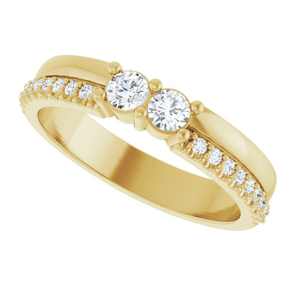 3 mm Round 2-Stone Accented Family Ring Mounting - Yellow Gold