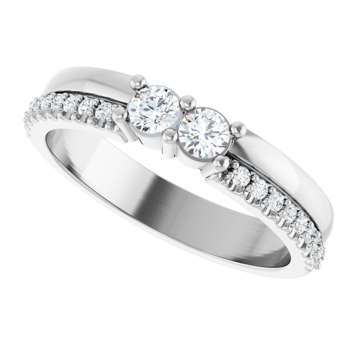 3 mm Round 2-Stone Accented Family Ring Mounting - White Gold