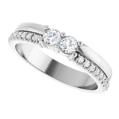 3 mm Round 2-Stone Accented Family Ring Mounting - White Gold