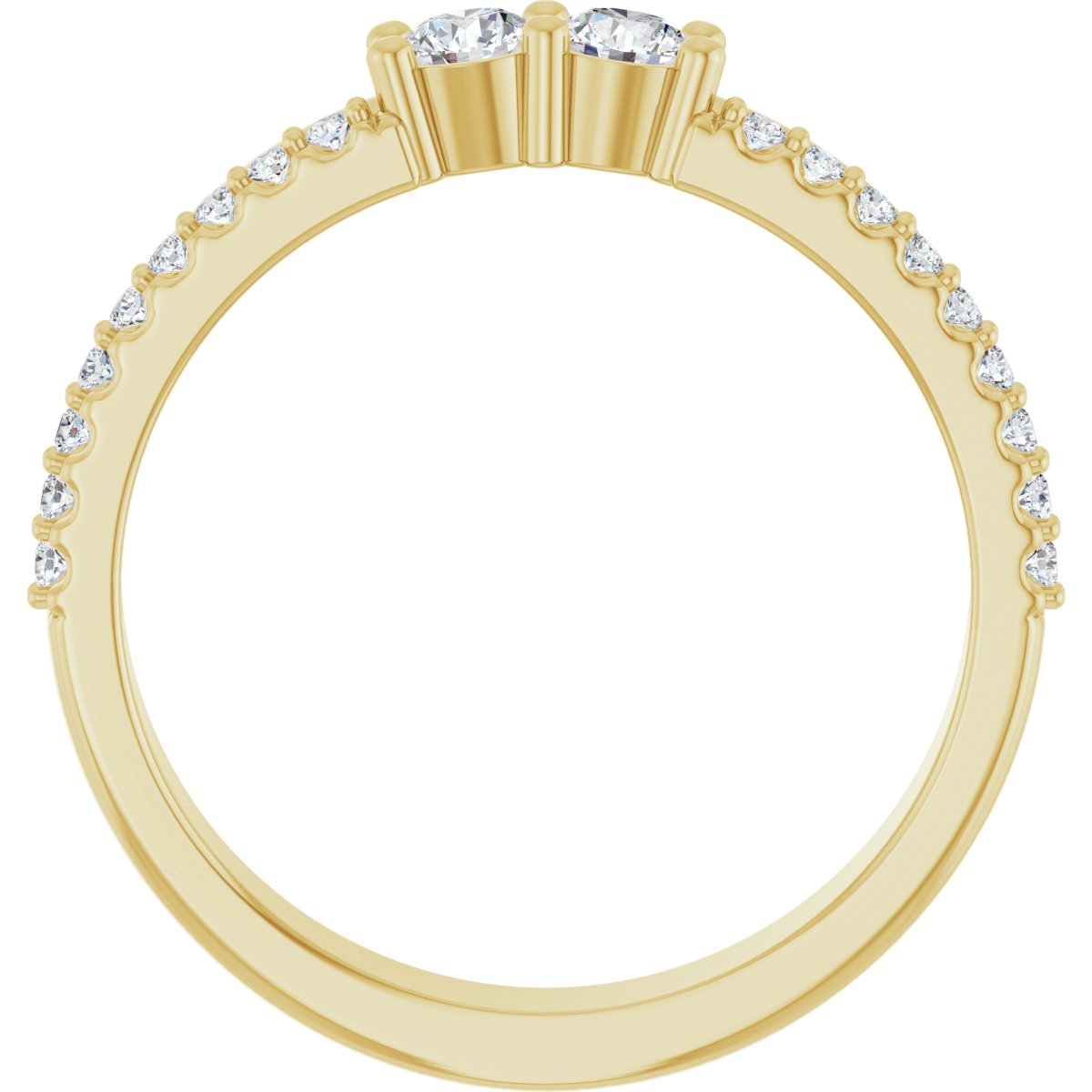 3 mm Round 2-Stone Accented Family Ring Mounting - Yellow Gold