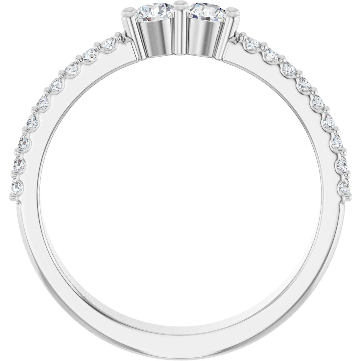 3 mm Round 2-Stone Accented Family Ring Mounting - White Gold