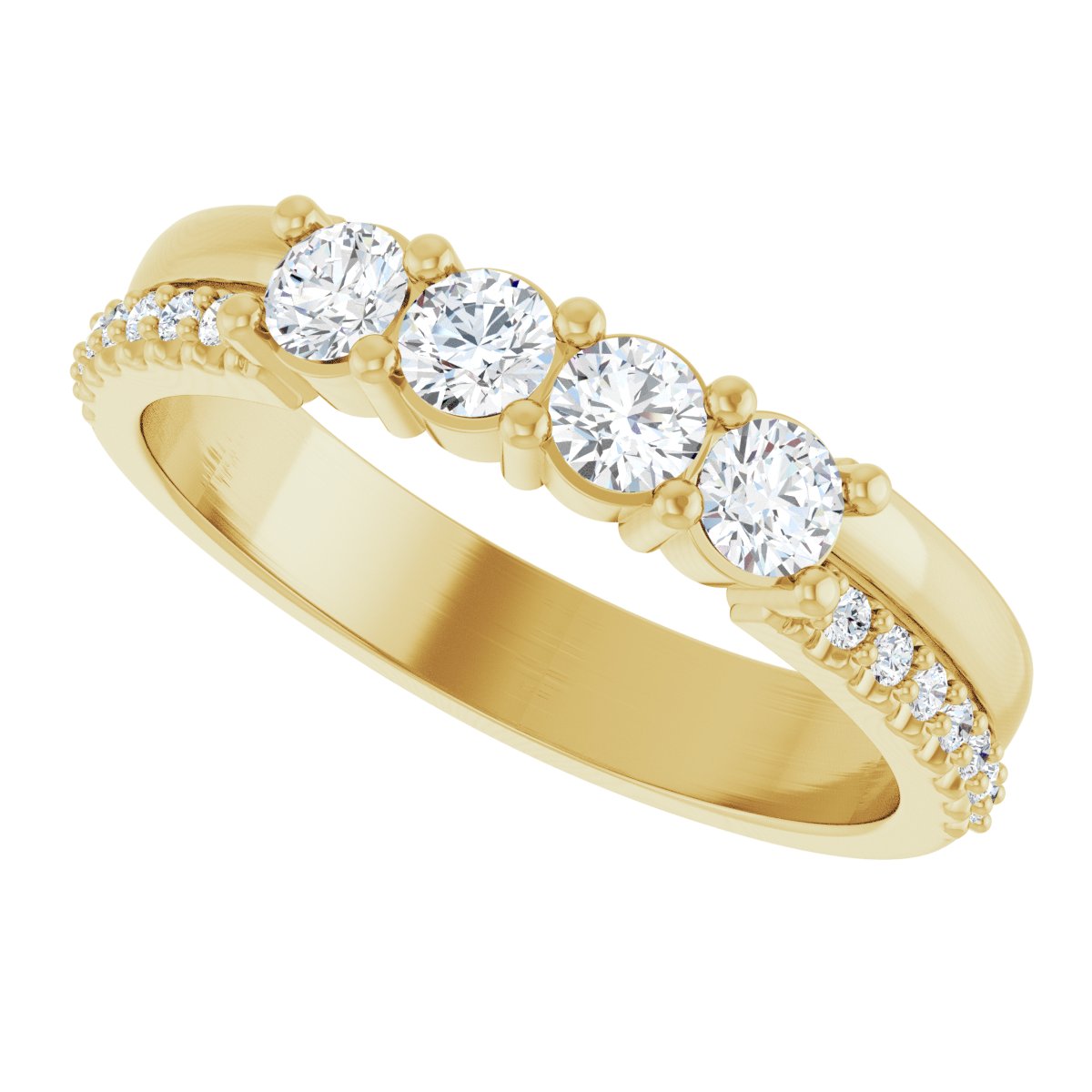 3 mm Round 4-Stone Accented Family Ring Mounting - Yellow Gold