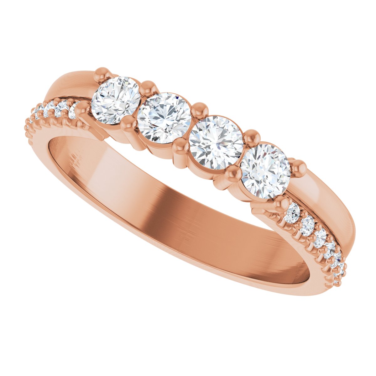 3 mm Round 4-Stone Accented Family Ring Mounting - Rose Gold