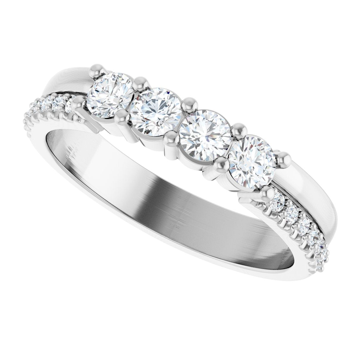 3 mm Round 4-Stone Accented Family Ring Mounting - White Gold