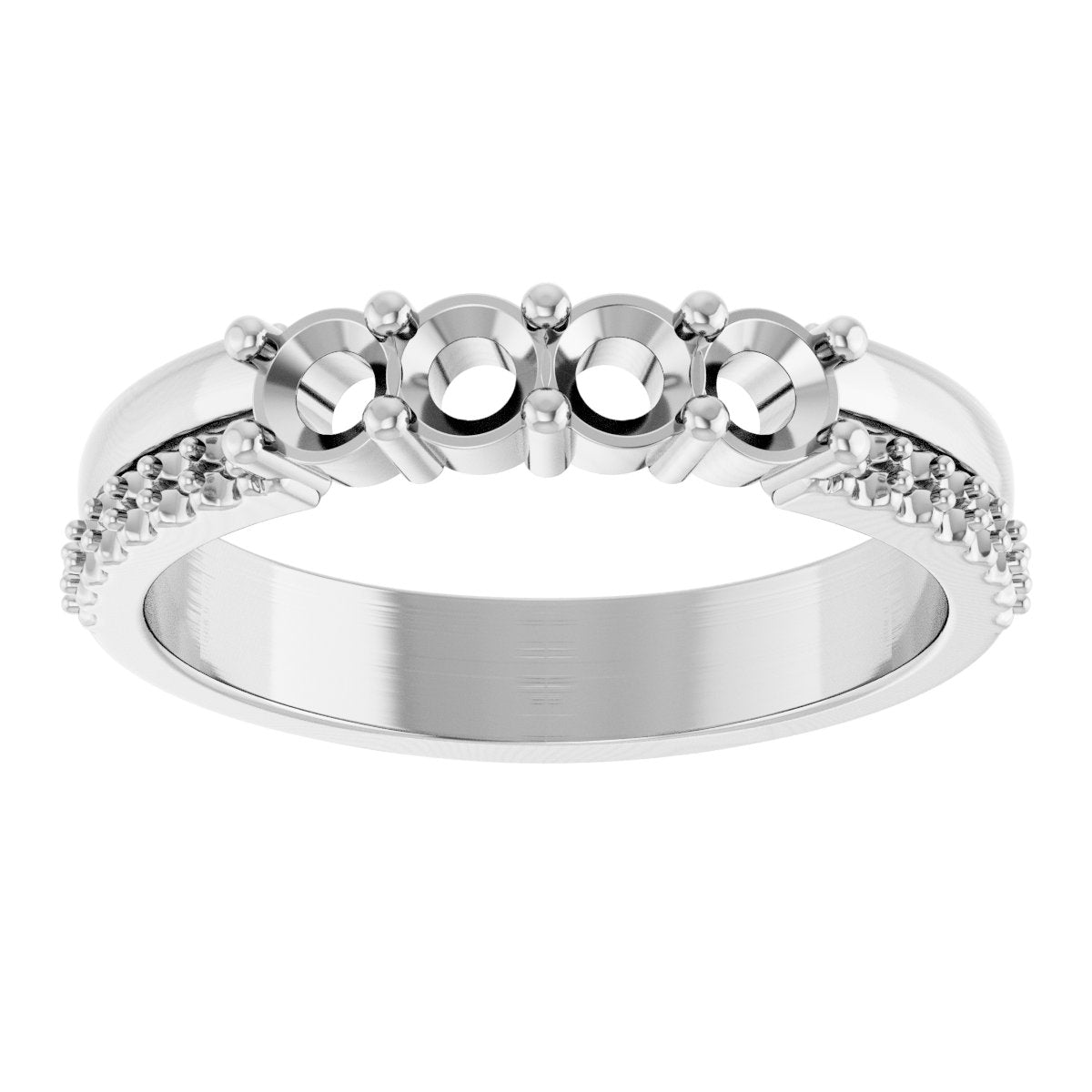 3 mm Round 4-Stone Accented Family Ring Mounting - White Gold