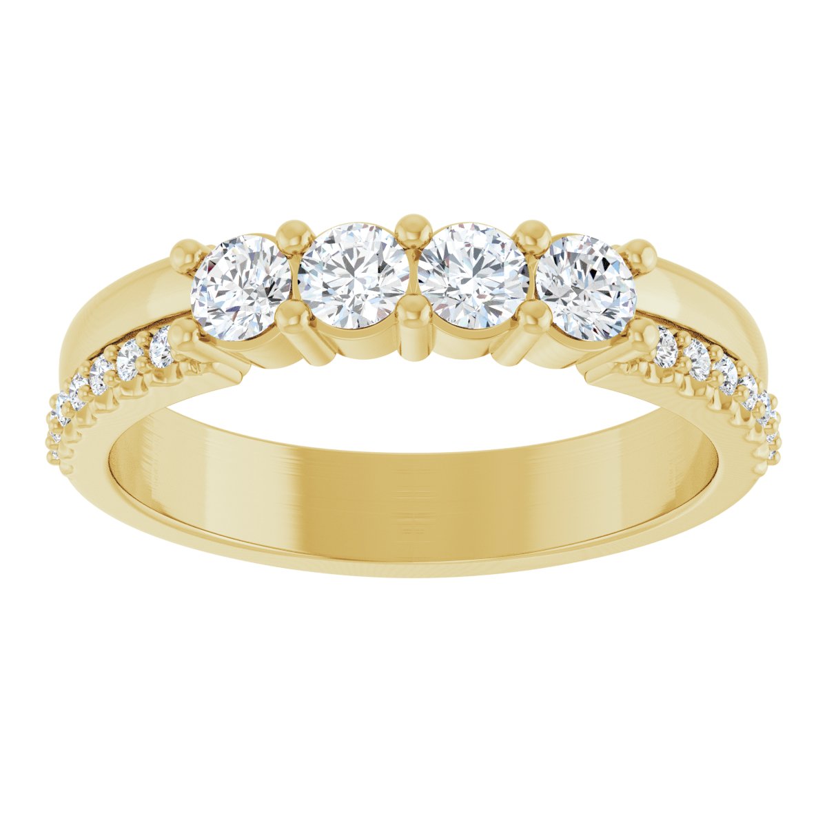 3 mm Round 4-Stone Accented Family Ring Mounting - Yellow Gold