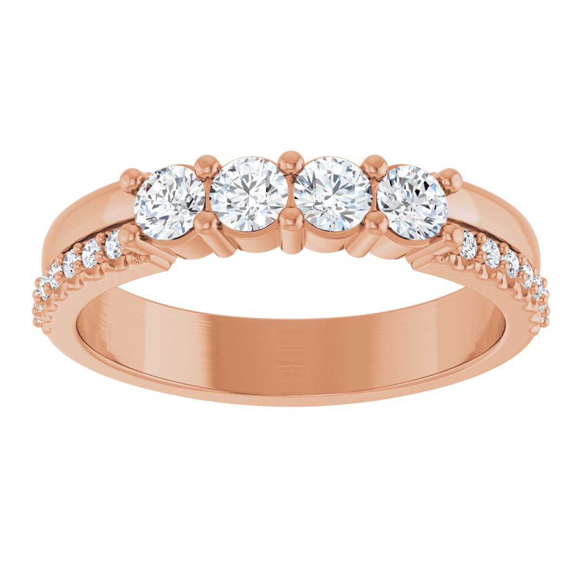 3 mm Round 4-Stone Accented Family Ring Mounting - Rose Gold