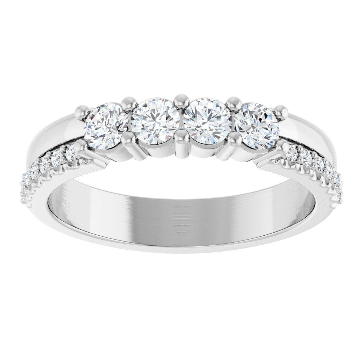 3 mm Round 4-Stone Accented Family Ring Mounting - White Gold
